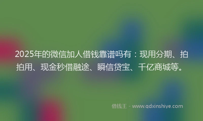 2025年的微信加人借钱靠谱吗有：现用分期、拍拍用、现金秒借融途、瞬信贷宝、千亿商城等。