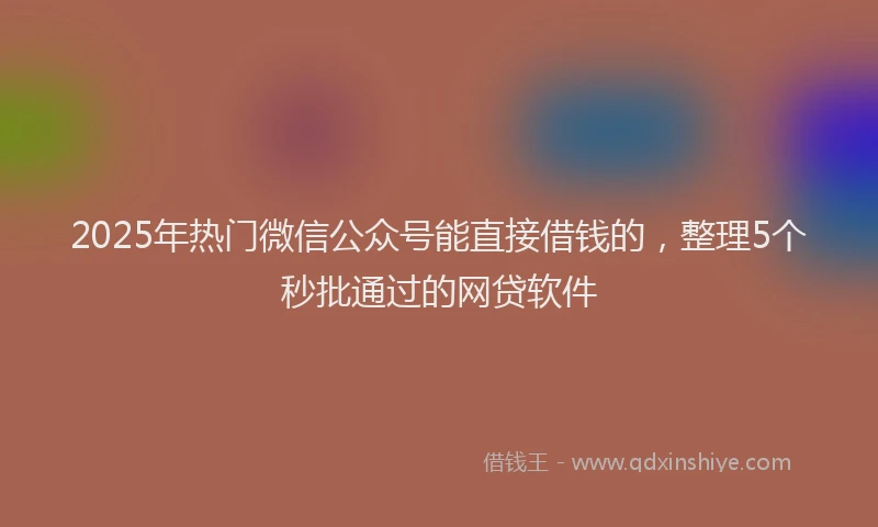 2025年热门微信公众号能直接借钱的，整理5个秒批通过的网贷软件
