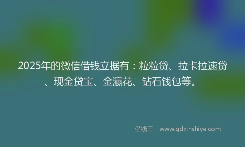 2025年的微信借钱立据有：粒粒贷、拉卡拉速贷、现金贷宝、金瀛花、钻石钱包等。
