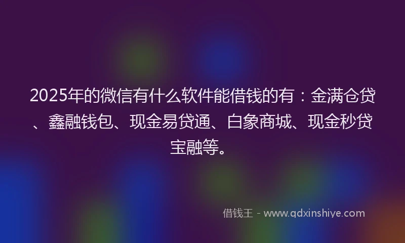 2025年的微信有什么软件能借钱的有：金满仓贷、鑫融钱包、现金易贷通、白象商城、现金秒贷宝融等。
