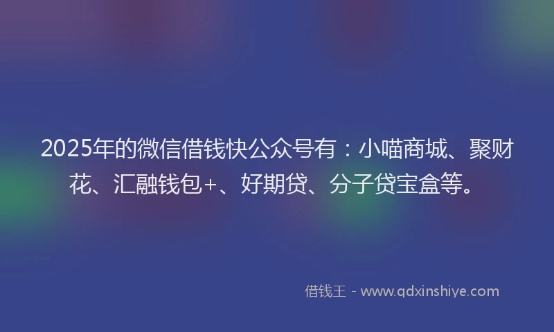 2025年的微信借钱快公众号有：小喵商城、聚财花、汇融钱包+、好期贷、分子贷宝盒等。