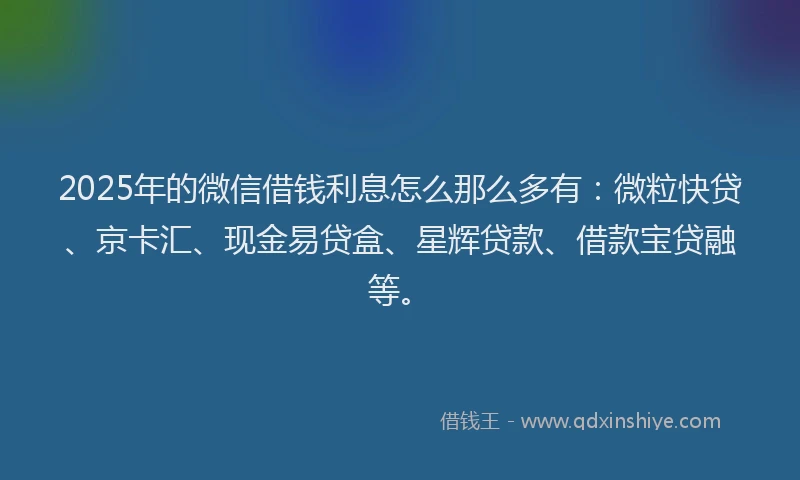 2025年的微信借钱利息怎么那么多有：微粒快贷、京卡汇、现金易贷盒、星辉贷款、借款宝贷融等。