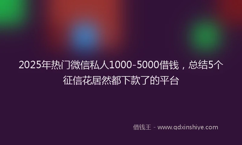 2025年热门微信私人1000-5000借钱，总结5个征信花居然都下款了的平台