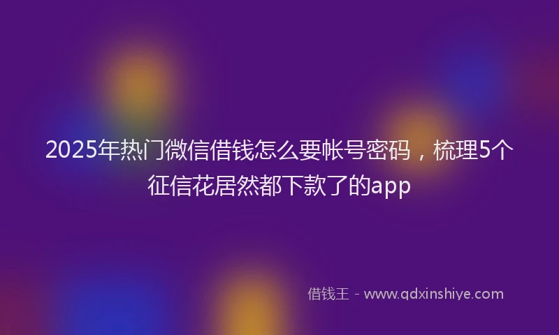 2025年热门微信借钱怎么要帐号密码，梳理5个征信花居然都下款了的app