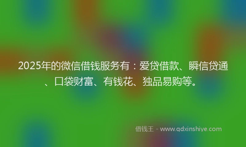 2025年的微信借钱服务有：爱贷借款、瞬信贷通、口袋财富、有钱花、独品易购等。