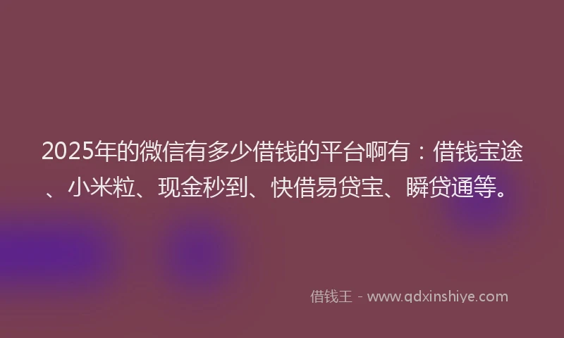 2025年的微信有多少借钱的平台啊有：借钱宝途、小米粒、现金秒到、快借易贷宝、瞬贷通等。