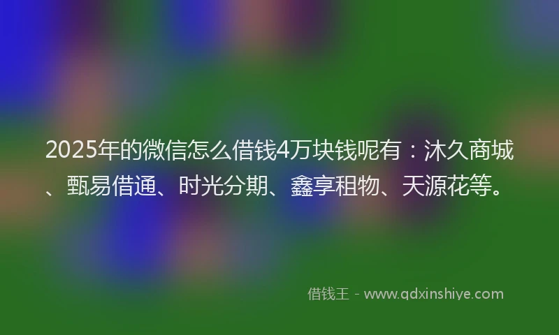 2025年的微信怎么借钱4万块钱呢有：沐久商城、甄易借通、时光分期、鑫享租物、天源花等。