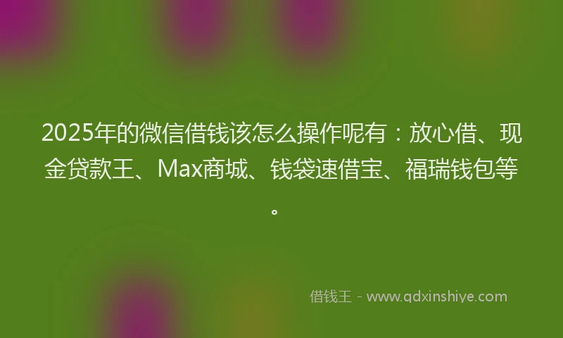 2025年的微信借钱该怎么操作呢有：放心借、现金贷款王、Max商城、钱袋速借宝、福瑞钱包等。