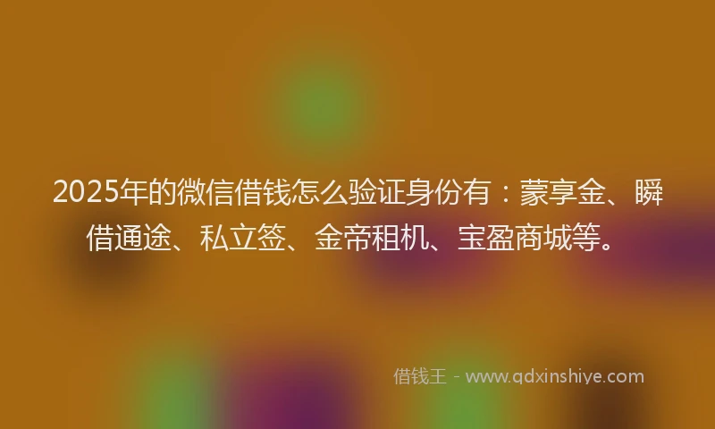 2025年的微信借钱怎么验证身份有：蒙享金、瞬借通途、私立签、金帝租机、宝盈商城等。