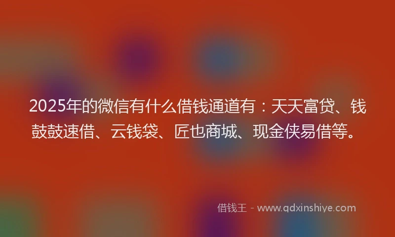 2025年的微信有什么借钱通道有：天天富贷、钱鼓鼓速借、云钱袋、匠也商城、现金侠易借等。