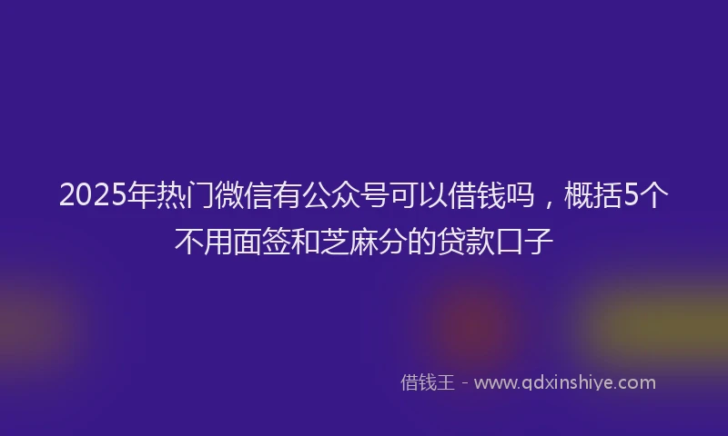 2025年热门微信有公众号可以借钱吗，概括5个不用面签和芝麻分的贷款口子