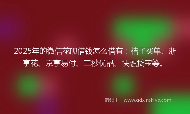 2025年的微信花呗借钱怎么借有：桔子买单、浙享花、京享易付、三秒优品、快融贷宝等。