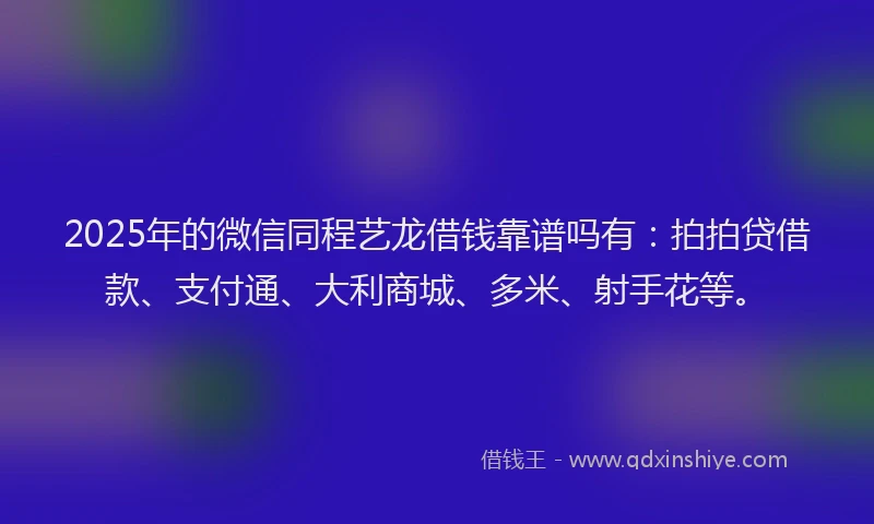 2025年的微信同程艺龙借钱靠谱吗有：拍拍贷借款、支付通、大利商城、多米、射手花等。