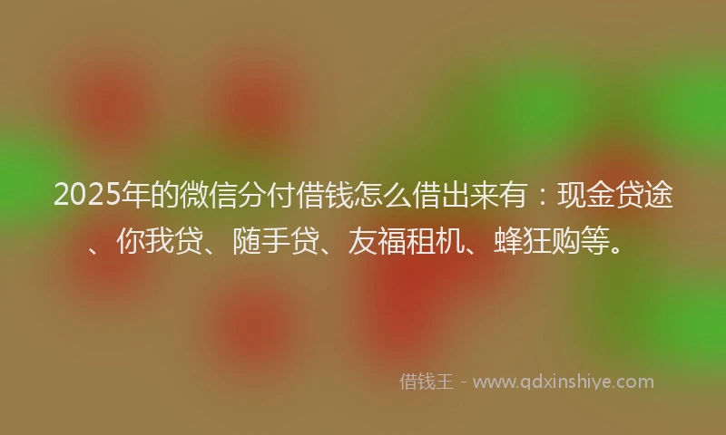2025年的微信分付借钱怎么借出来有：现金贷途、你我贷、随手贷、友福租机、蜂狂购等。