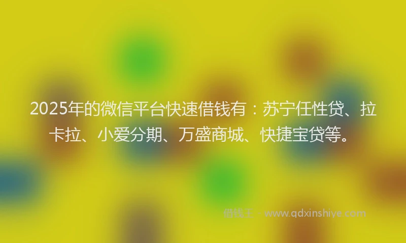 2025年的微信平台快速借钱有：苏宁任性贷、拉卡拉、小爱分期、万盛商城、快捷宝贷等。
