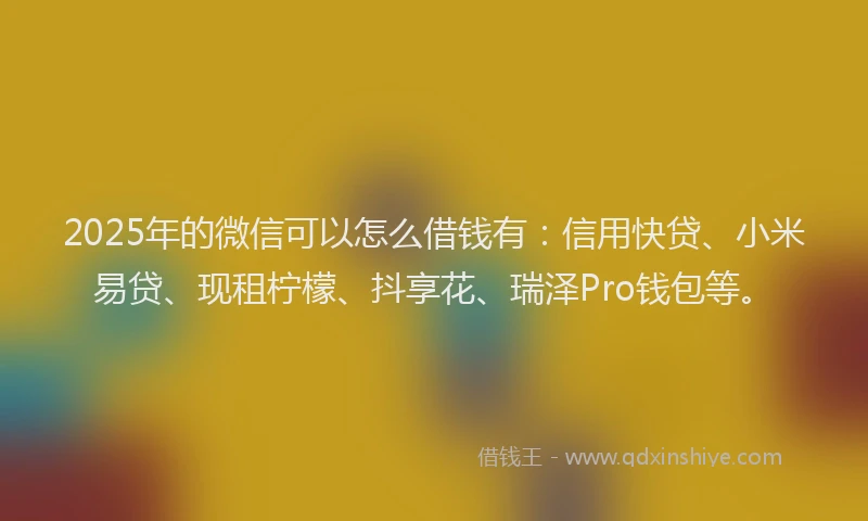 2025年的微信可以怎么借钱有：信用快贷、小米易贷、现租柠檬、抖享花、瑞泽Pro钱包等。