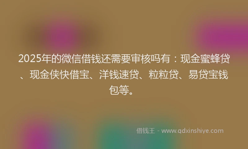 2025年的微信借钱还需要审核吗有：现金蜜蜂贷、现金侠快借宝、洋钱速贷、粒粒贷、易贷宝钱包等。