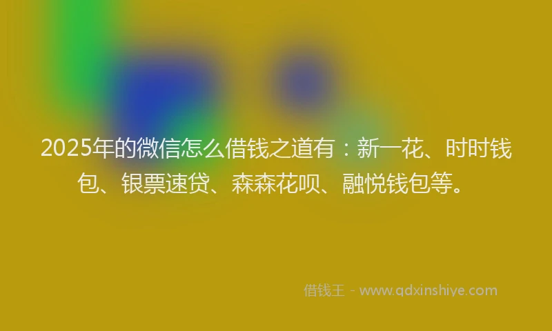 2025年的微信怎么借钱之道有：新一花、时时钱包、银票速贷、森森花呗、融悦钱包等。
