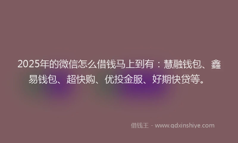 2025年的微信怎么借钱马上到有：慧融钱包、鑫易钱包、超快购、优投金服、好期快贷等。