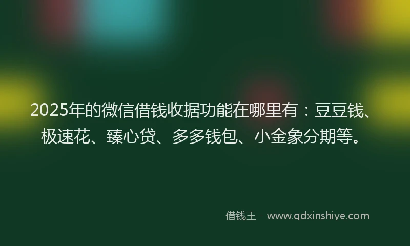 2025年的微信借钱收据功能在哪里有：豆豆钱、极速花、臻心贷、多多钱包、小金象分期等。