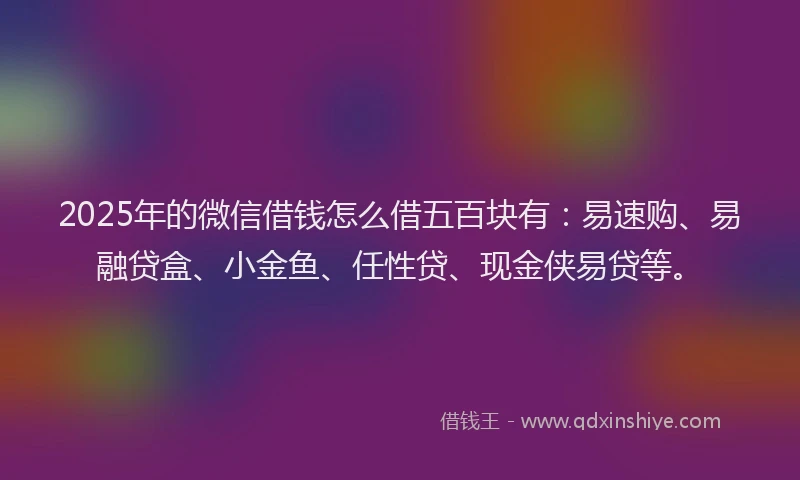 2025年的微信借钱怎么借五百块有：易速购、易融贷盒、小金鱼、任性贷、现金侠易贷等。