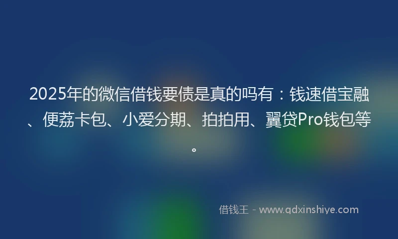 2025年的微信借钱要债是真的吗有：钱速借宝融、便荔卡包、小爱分期、拍拍用、翼贷Pro钱包等。