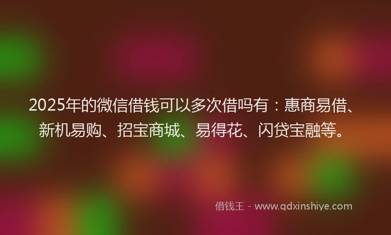 2025年的微信借钱可以多次借吗有：惠商易借、新机易购、招宝商城、易得花、闪贷宝融等。