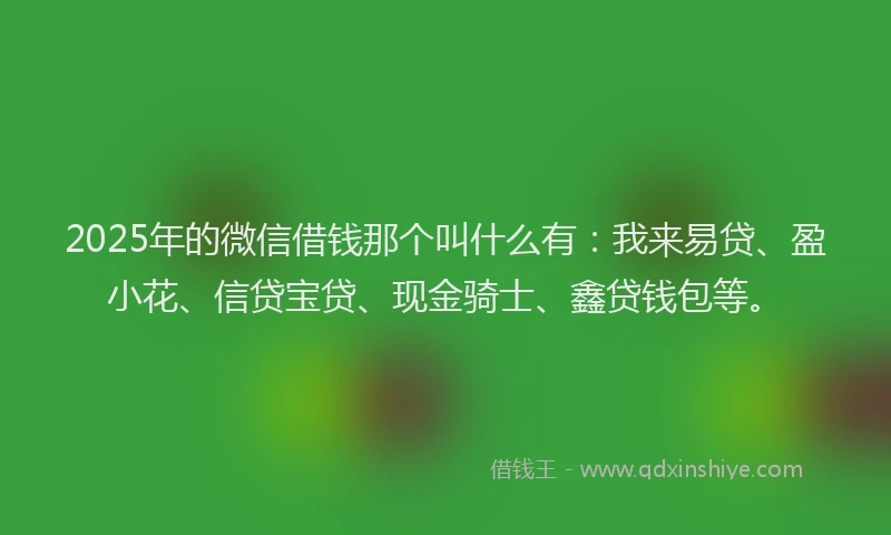 2025年的微信借钱那个叫什么有：我来易贷、盈小花、信贷宝贷、现金骑士、鑫贷钱包等。