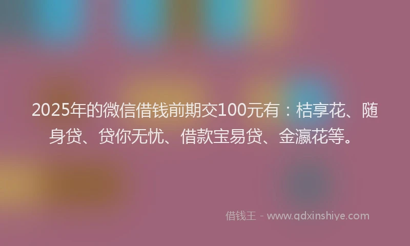 2025年的微信借钱前期交100元有：桔享花、随身贷、贷你无忧、借款宝易贷、金瀛花等。