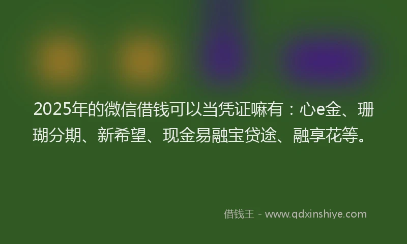 2025年的微信借钱可以当凭证嘛有：心e金、珊瑚分期、新希望、现金易融宝贷途、融享花等。