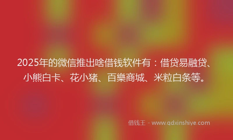 2025年的微信推出啥借钱软件有：借贷易融贷、小熊白卡、花小猪、百樂商城、米粒白条等。