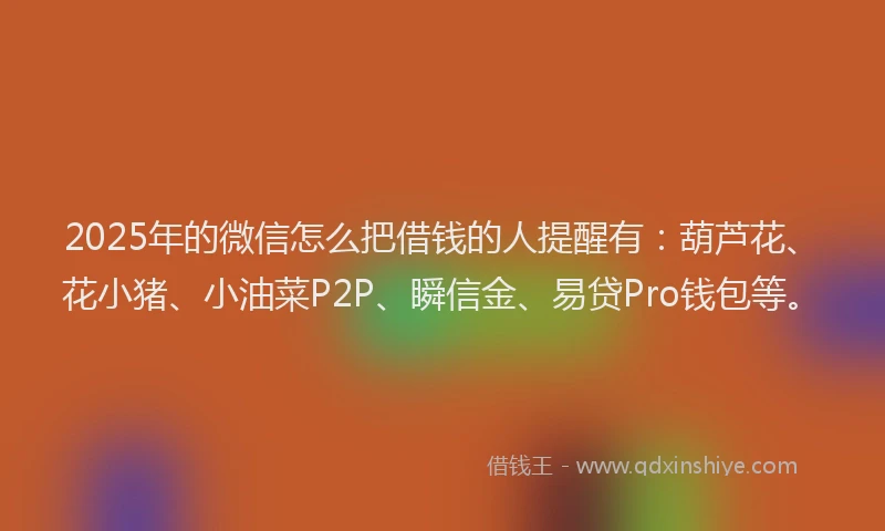 2025年的微信怎么把借钱的人提醒有：葫芦花、花小猪、小油菜P2P、瞬信金、易贷Pro钱包等。