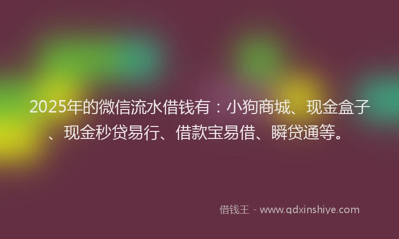 2025年的微信流水借钱有：小狗商城、现金盒子、现金秒贷易行、借款宝易借、瞬贷通等。