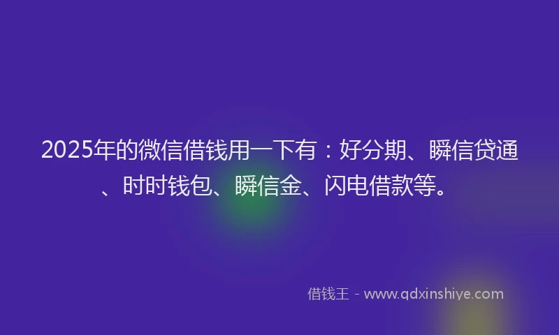 2025年的微信借钱用一下有：好分期、瞬信贷通、时时钱包、瞬信金、闪电借款等。