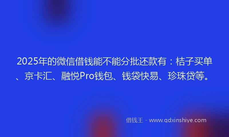 2025年的微信借钱能不能分批还款有：桔子买单、京卡汇、融悦Pro钱包、钱袋快易、珍珠贷等。