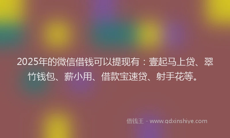 2025年的微信借钱可以提现有：壹起马上贷、翠竹钱包、薪小用、借款宝速贷、射手花等。