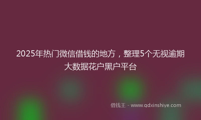 2025年热门微信借钱的地方，整理5个无视逾期大数据花户黑户平台