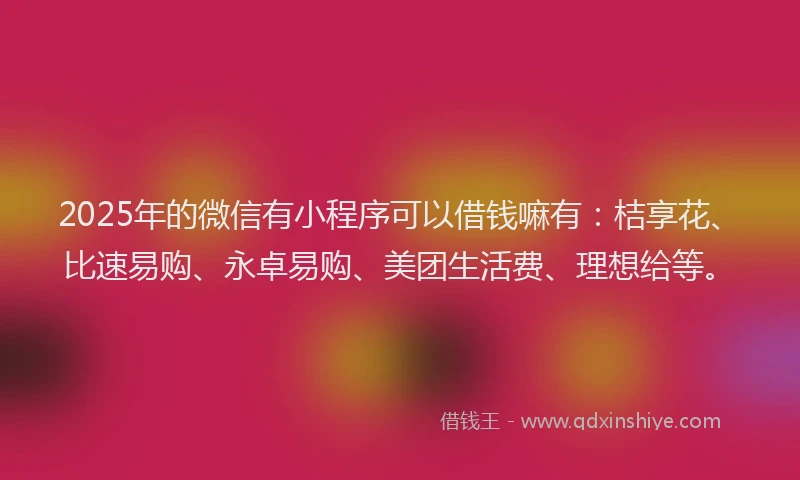 2025年的微信有小程序可以借钱嘛有：桔享花、比速易购、永卓易购、美团生活费、理想给等。