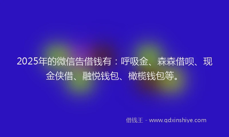 2025年的微信告借钱有：呼吸金、森森借呗、现金侠借、融悦钱包、橄榄钱包等。