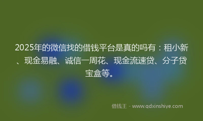2025年的微信找的借钱平台是真的吗有：租小新、现金易融、诚信一周花、现金流速贷、分子贷宝盒等。