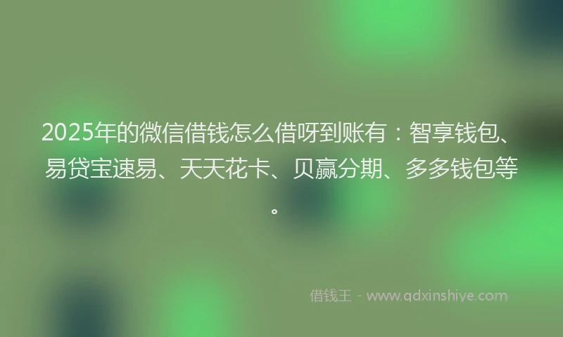 2025年的微信借钱怎么借呀到账有：智享钱包、易贷宝速易、天天花卡、贝赢分期、多多钱包等。