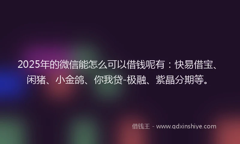 2025年的微信能怎么可以借钱呢有：快易借宝、闲猪、小金鸽、你我贷-极融、紫晶分期等。