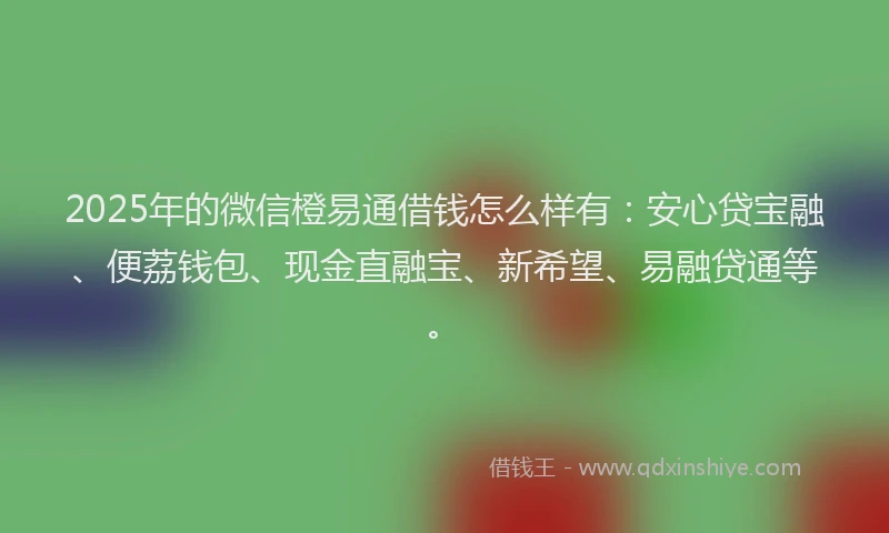 2025年的微信橙易通借钱怎么样有：安心贷宝融、便荔钱包、现金直融宝、新希望、易融贷通等。