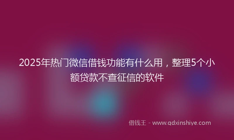 2025年热门微信借钱功能有什么用，整理5个小额贷款不查征信的软件