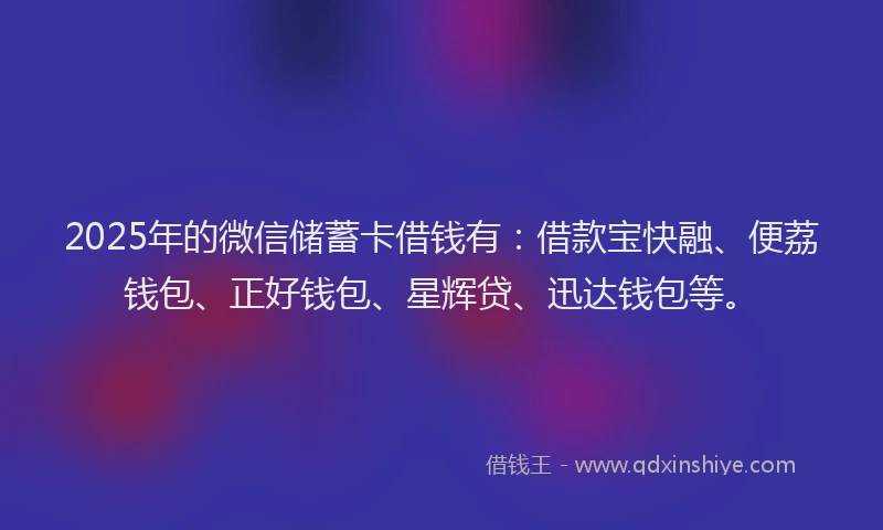2025年的微信储蓄卡借钱有：借款宝快融、便荔钱包、正好钱包、星辉贷、迅达钱包等。
