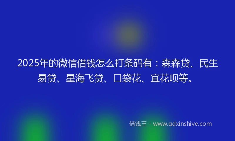 2025年的微信借钱怎么打条码有：森森贷、民生易贷、星海飞贷、口袋花、宜花呗等。