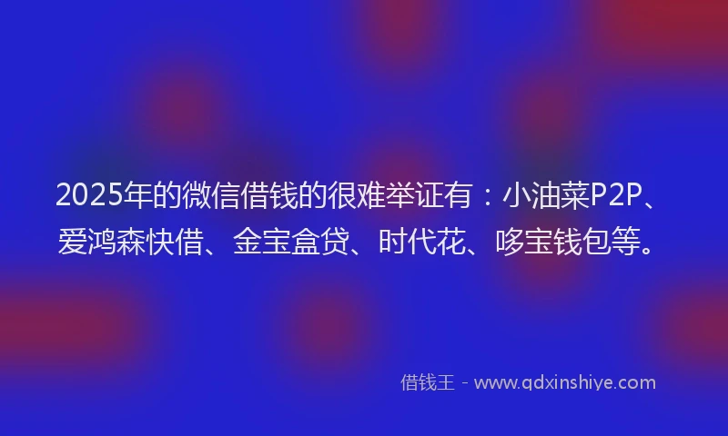 2025年的微信借钱的很难举证有：小油菜P2P、爱鸿森快借、金宝盒贷、时代花、哆宝钱包等。