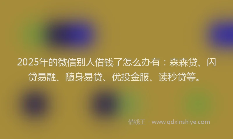 2025年的微信别人借钱了怎么办有：森森贷、闪贷易融、随身易贷、优投金服、读秒贷等。