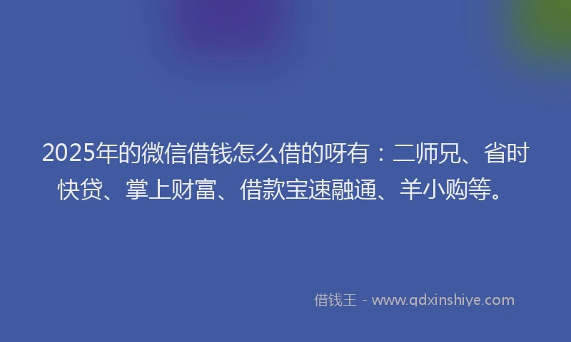 2025年的微信借钱怎么借的呀有：二师兄、省时快贷、掌上财富、借款宝速融通、羊小购等。