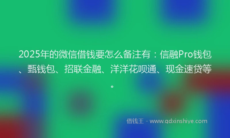2025年的微信借钱要怎么备注有：信融Pro钱包、甄钱包、招联金融、洋洋花呗通、现金速贷等。